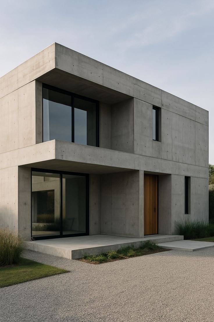 Textural stone and material detail of a villa facade.